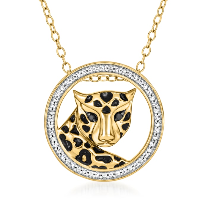 .10 ct. t.w. Black and White Diamond Leopard Necklace in 18kt Gold Over Sterling