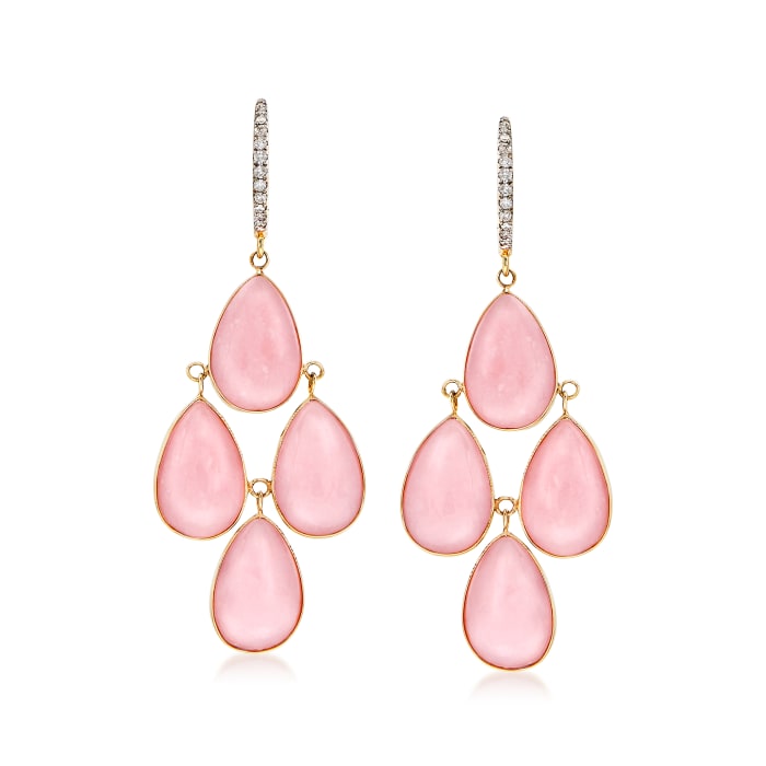 Pink Opal and .13 ct. t.w. Diamond Drop Earrings in 14kt Yellow Gold