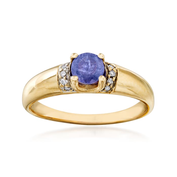 C. 1980 Vintage .55 Carat Tanzanite Ring with Diamond Accents in 14kt Yellow Gold