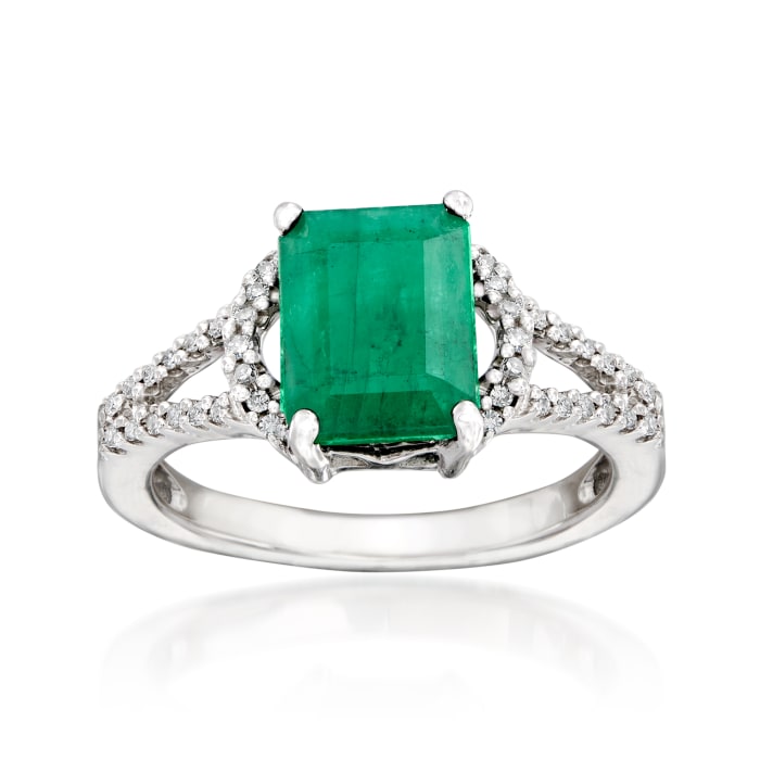 2.10 Carat Emerald and .11 ct. t.w. Diamond Ring in 14kt White Gold