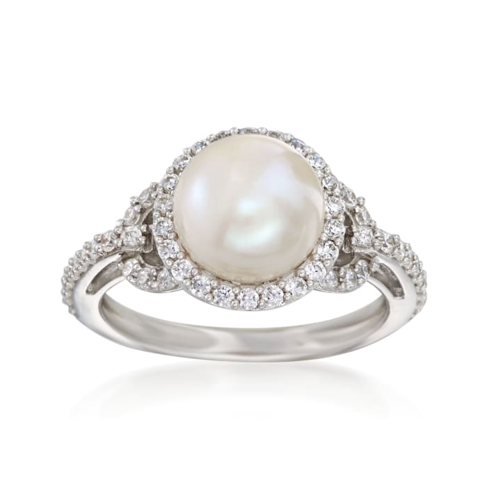 8.5-9mm Cultured Pearl and .50 ct. t.w. CZ Ring in Sterling Silver