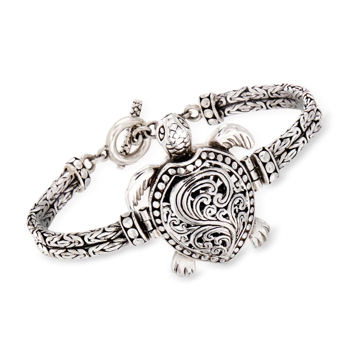 Sterling Silver Bali-Style Turtle Toggle Bracelet