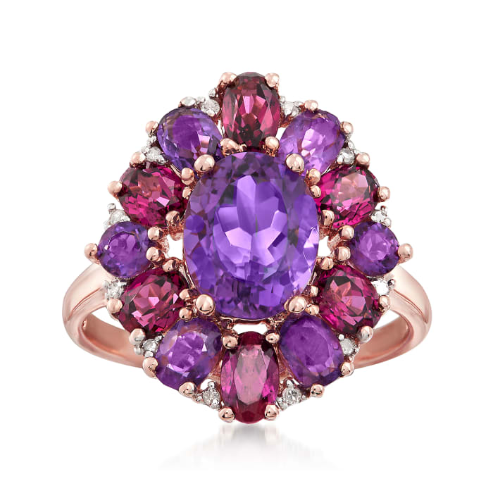 4.60 ct. t.w. Amethyst and Rhodolite Garnet Ring with Diamond Accents in 14kt Rose Gold