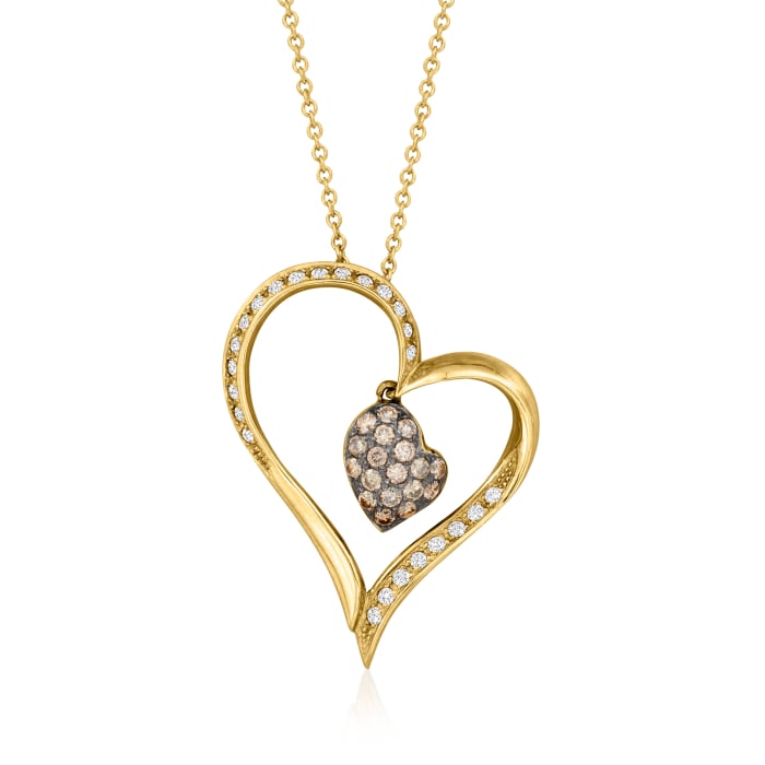 Le Vian .42 ct. t.w. Chocolate and Vanilla Diamond Heart Pendant Necklace in 14kt Honey Gold