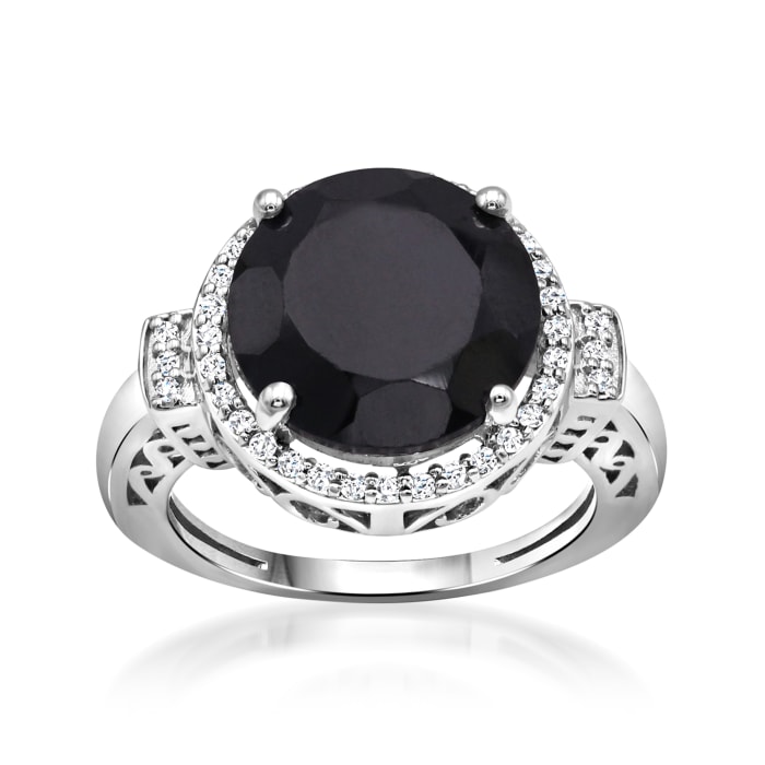 8.50 Carat Black Spinel Ring with .10 ct. t.w. White Topaz in Sterling Silver