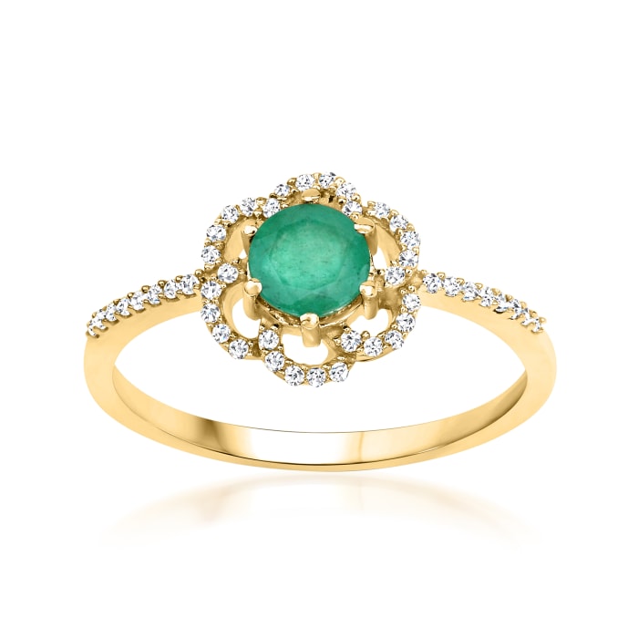 .40 Carat Emerald Flower Ring with .12 ct. t.w. Diamonds in 14kt Yellow ...