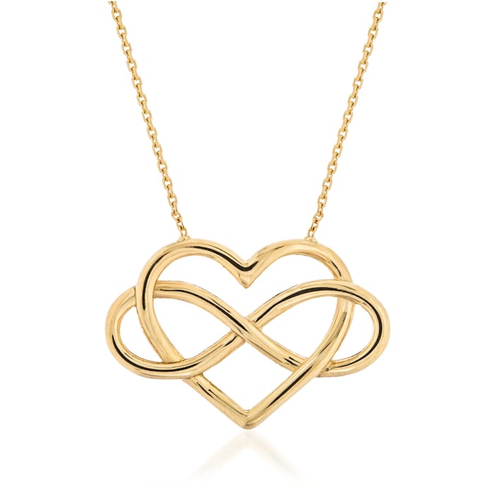 14kt Yellow Gold Open Infinity Symbol and Heart Necklace