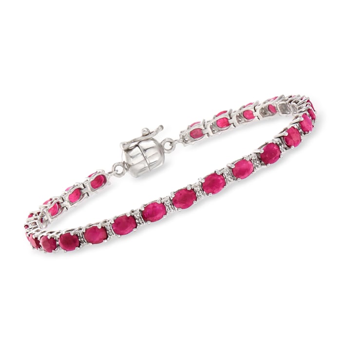 7.00 ct. t.w. Ruby and .20 ct. t.w. White Topaz Tennis Bracelet in Sterling Silver with Magnetic Clasp