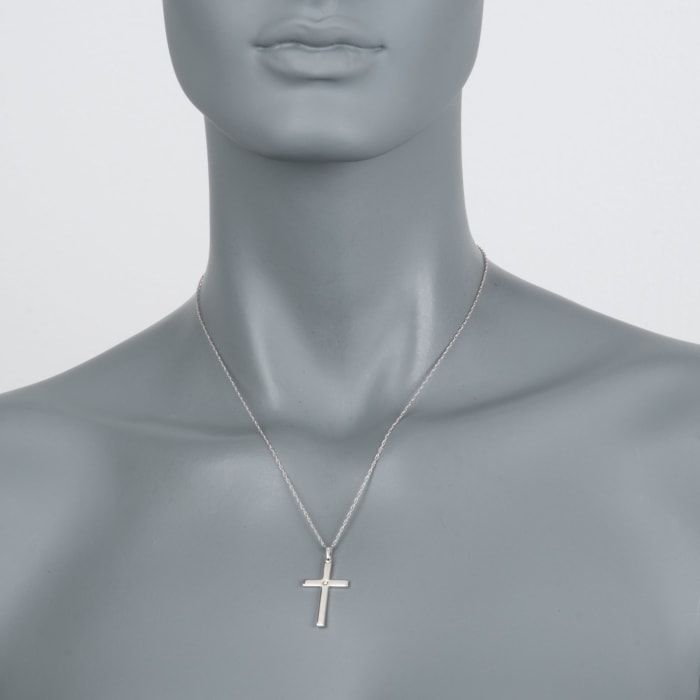 Sterling Silver Cross Pendant Necklace with Diamond Accent 18-inch