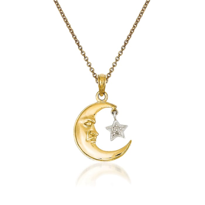 14kt Two-Tone Gold Moon and Star Pendant Necklace
