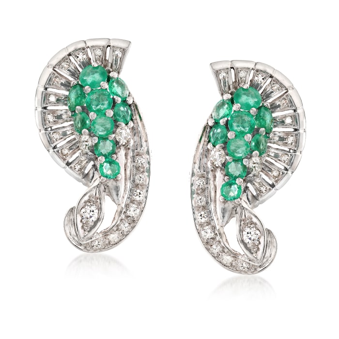 C. 1960 Vintage 2.25 ct. t.w. Emerald and 1.00 ct. t.w. Diamond Earrings in Platinum