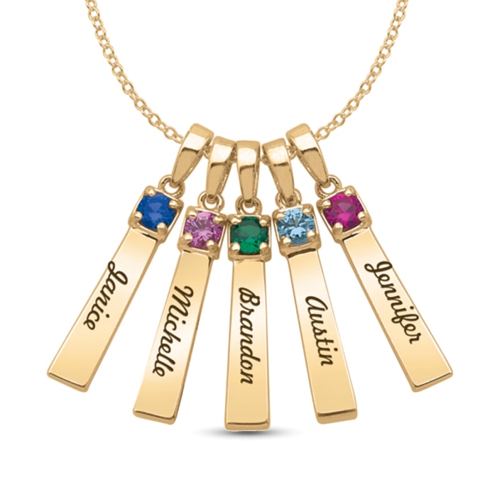 Personalized Vertical Bar Pendant Necklace in 14kt Gold - 1 to 5 Birthstones and Names