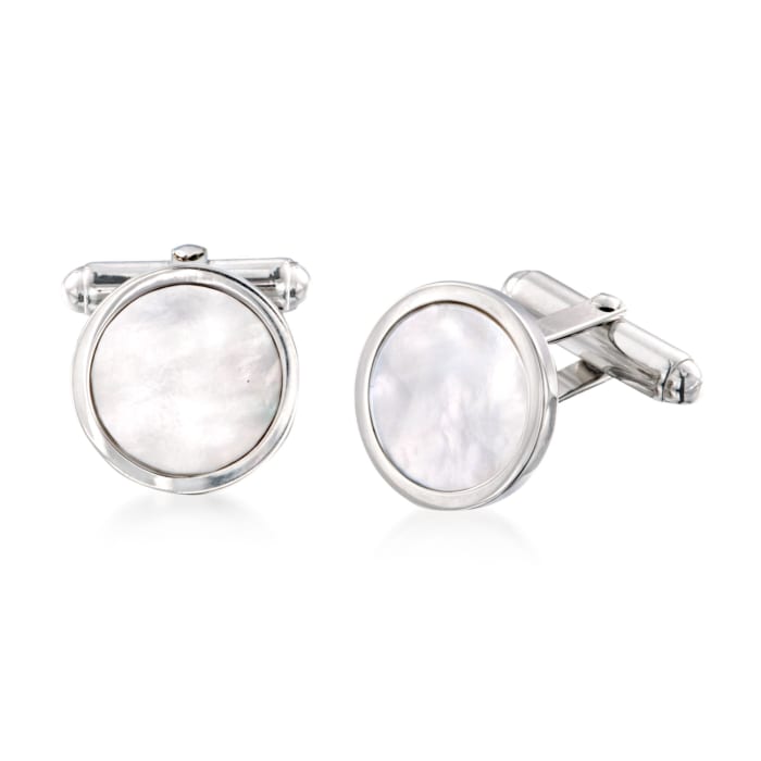 Round Mother-Of-Pearl Cuff Links in Sterling Silver