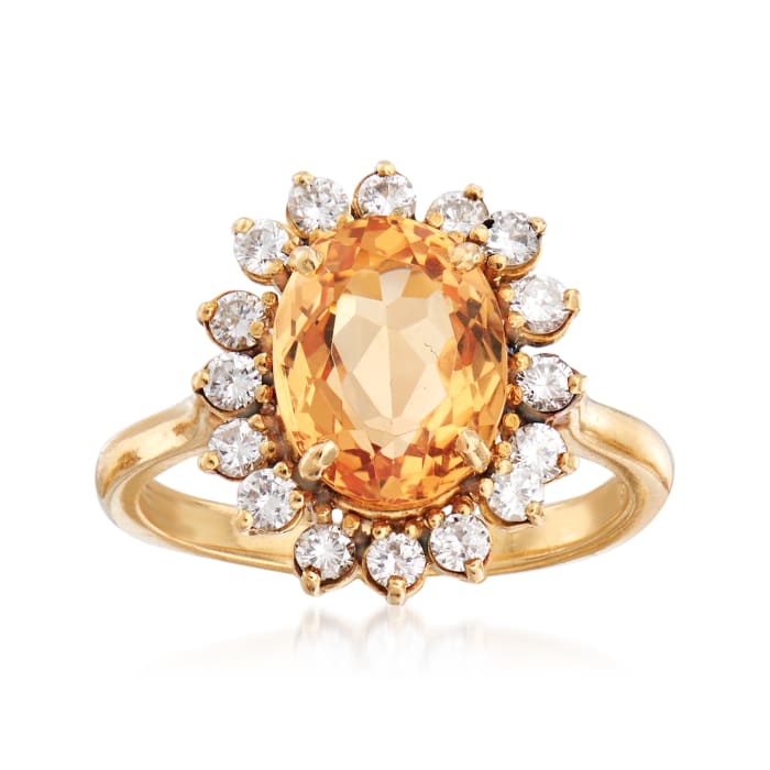 C. 1980 Vintage 4.25 Carat Smoky Topaz and .65 ct. t.w. Diamond Ring in 18kt Yellow Gold
