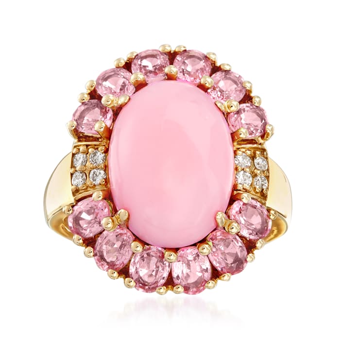 Pink Opal, 2.60 ct. t.w. Pink Sapphire and .10 ct. t.w. Diamond Ring in 14kt Yellow Gold