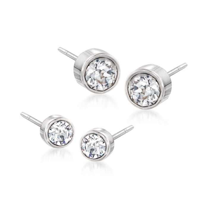 Swarovski Crystal &quot;Harley&quot; Jewelry Set: Two Pairs of Crystal Stud Earrings in Silvertone
