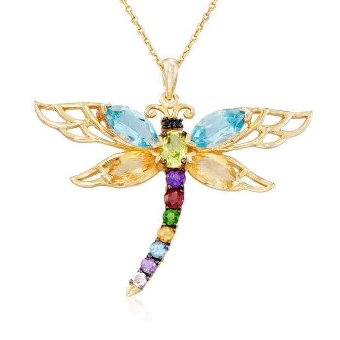 4.04 ct. t.w. Multi-Stone Dragonfly Pendant Necklace in 14kt Gold Over Sterling