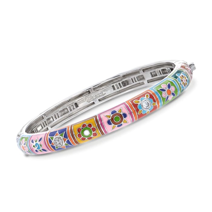 Belle Etoile &quot;Constellations: Bavaria&quot; Multicolored Enamel and .25 ct. t.w. CZ Bangle Bracelet in Sterling Silver
