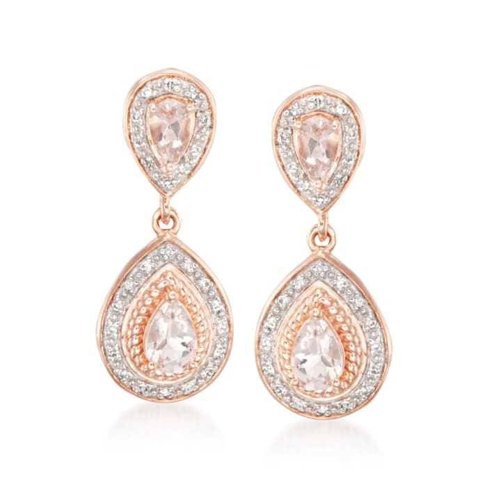 .80 ct. t.w. Morganite and .15 ct. t.w. Diamond Earrings in Two-Tone Sterling Silver