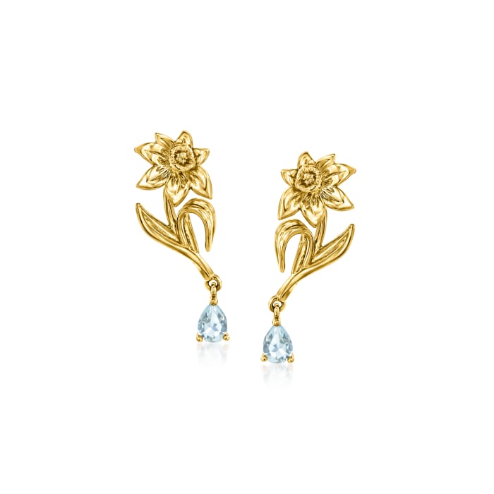 .20 ct. t.w. Aquamarine Daffodil Flower Drop Earrings in 14kt Yellow Gold