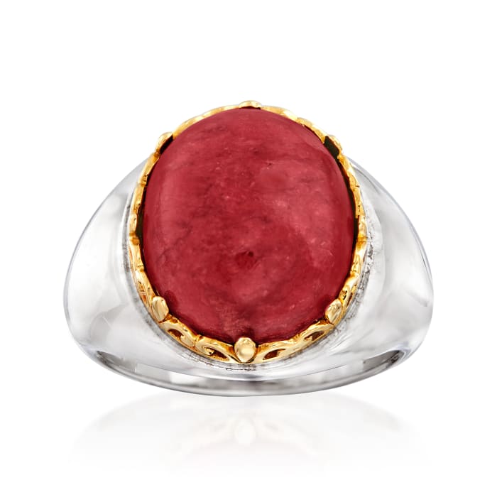 Red Coral Ring in Sterling Silver and 14kt Yellow Gold