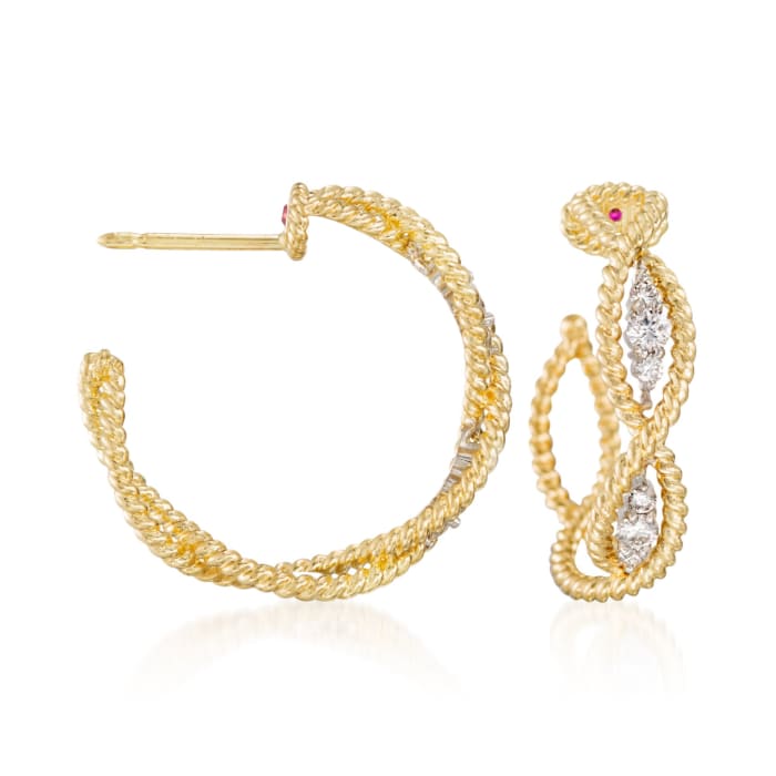 Roberto Coin &quot;Barocco&quot; .30 ct. t.w. Diamond Braided Hoop Earrings in 18kt Yellow Gold