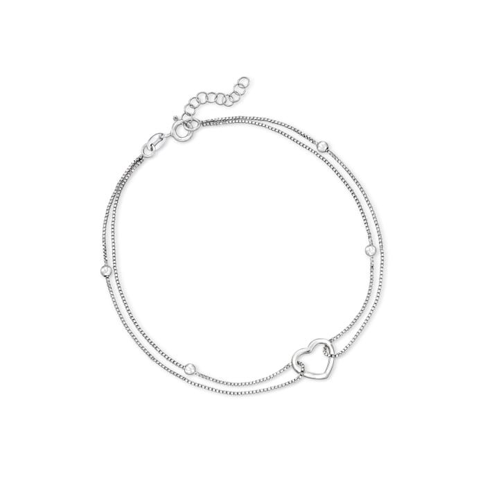Sterling Silver Heart and Bead Anklet