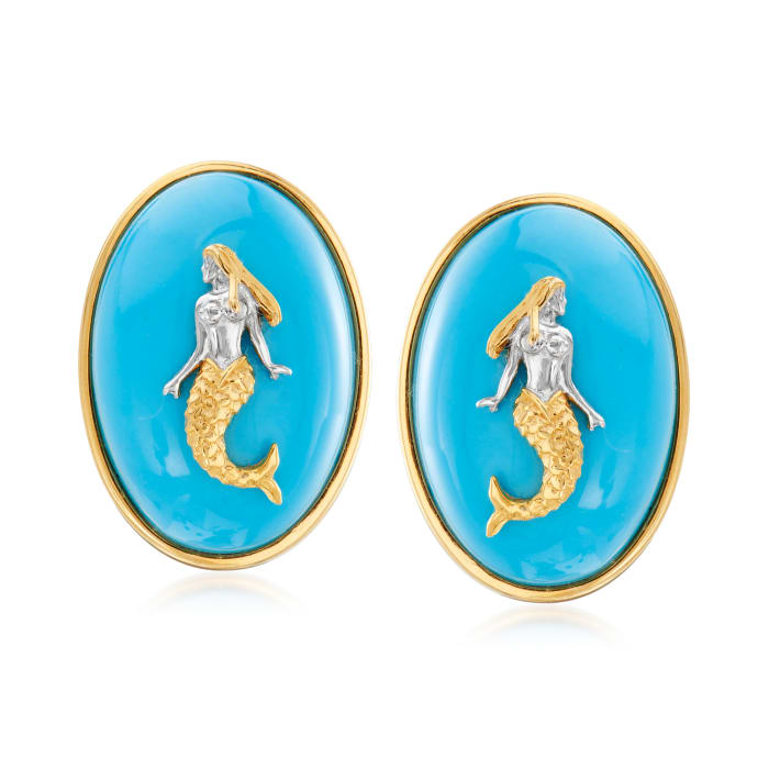 Turquoise Mermaid Earrings in Sterling Silver and 18kt Gold Over Sterling