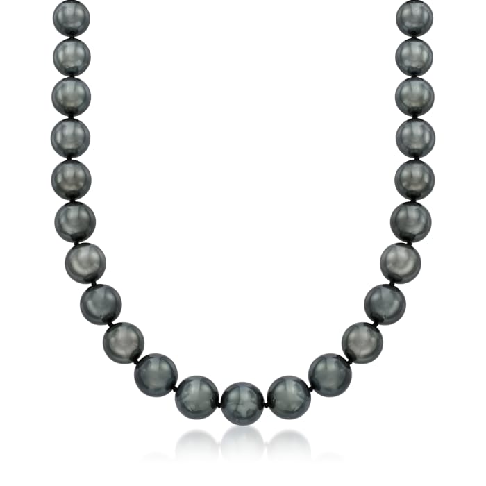 10-12mm Black Cultured Tahitian Pearl Necklace with 14kt White Gold