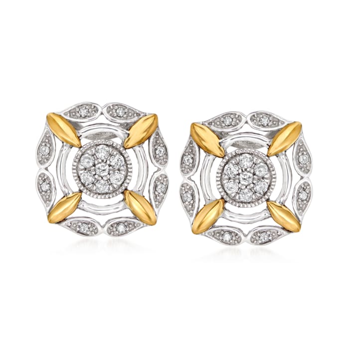 .25 ct. t.w. Diamond Earrings in Sterling Silver and 14kt Yellow Gold