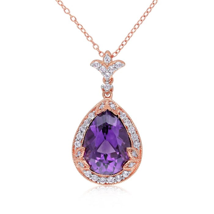 4.50 Carat Amethyst and .70 ct. t.w. White Topaz Necklace with Diamonds in 14kt Rose Gold Over Sterling