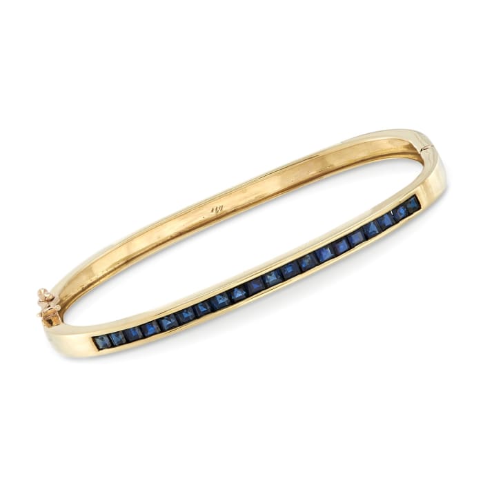 C. 1990 Vintage 3.00 ct. t.w. Square Sapphire Bangle Bracelet in 14kt Yellow Gold