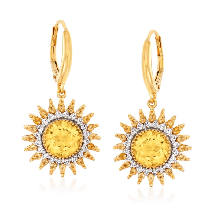 3.90 ct. t.w. Citrine and .50 ct. t.w. Diamond Sun Drop Earrings in 18kt Gold Over Sterling