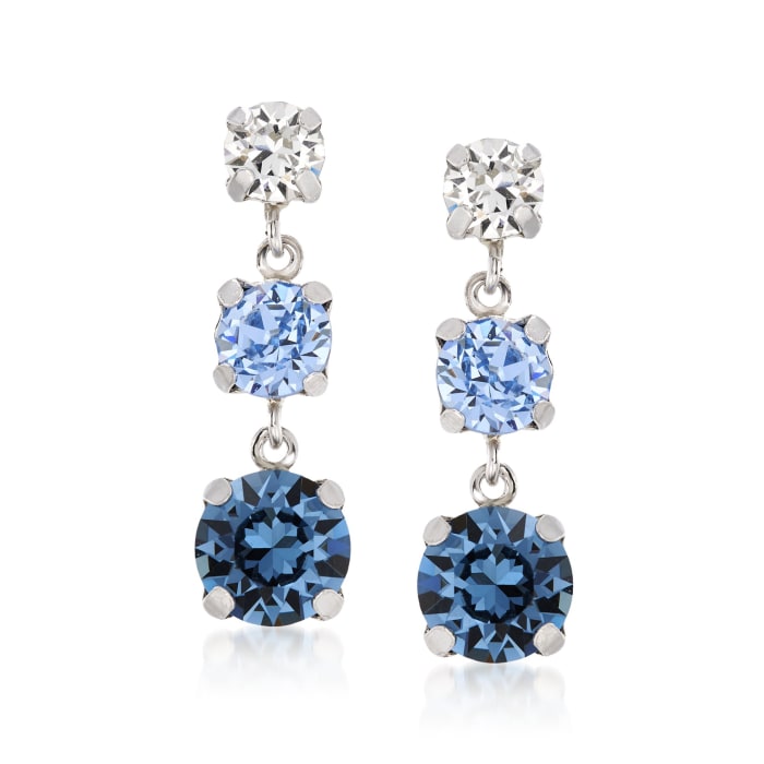 Italian Sterling Silver Drop Earrings with Tonal Blue and Clear Swarovski Crystals