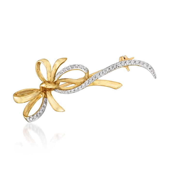 .16 ct. t.w. Diamond Bow Pin in 14kt Yellow Gold