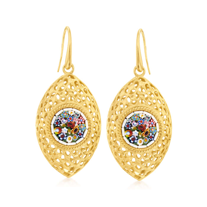 Italian Murano Glass Floral Drop Earrings in 18kt Gold Over Sterling