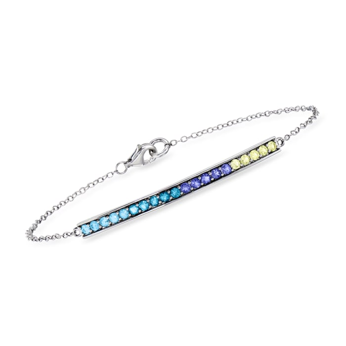 .60 ct. t.w. Multi-Gemstone Bracelet with Diamond Accent in Sterling Silver