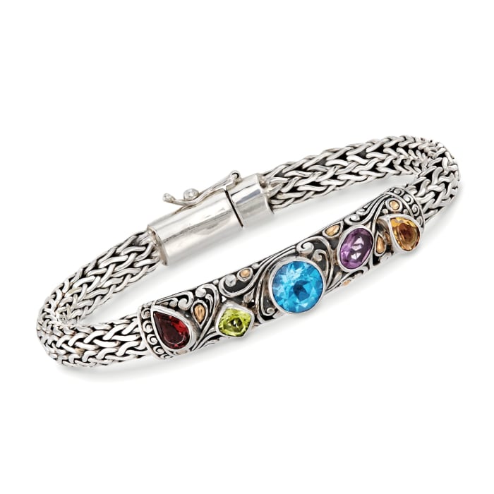 3.00 ct. t.w. Multi-Stone Balinese Bracelet in Sterling Silver and 18kt Gold