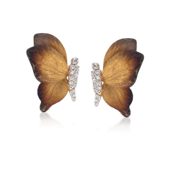 Simon G. .18 ct. t.w. Diamond Butterfly Earrings in 18kt Two-Tone Gold