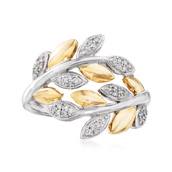 .13 ct. t.w. Diamond Bypass Leaf Ring in Sterling Silver and 14kt Yellow Gold