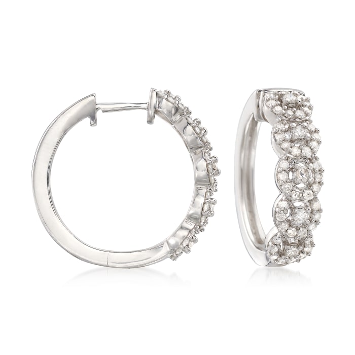 1.00 ct. t.w. Diamond Halo Hoop Earrings in Sterling Silver