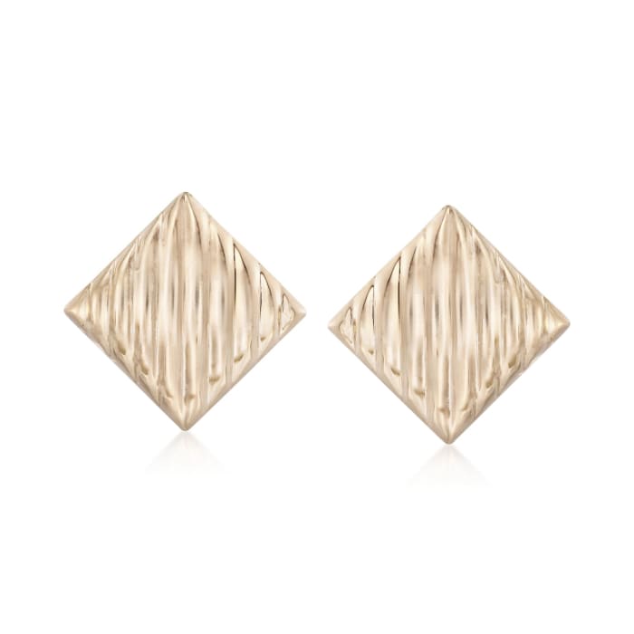 14kt Yellow Gold Striped Square Clip-On Earrings