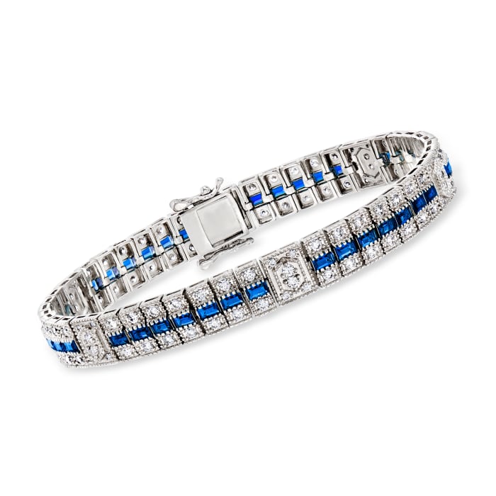 3.80 ct. t.w. Simulated Sapphire and 1.80 ct. t.w. CZ Bracelet in Sterling Silver