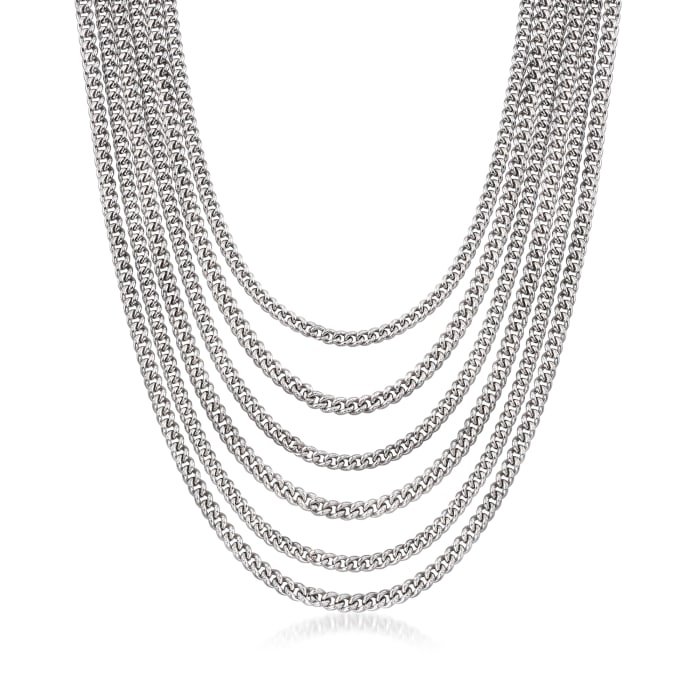 Italian Multi-Row Curb-Link Chain Necklace in Sterling Silver