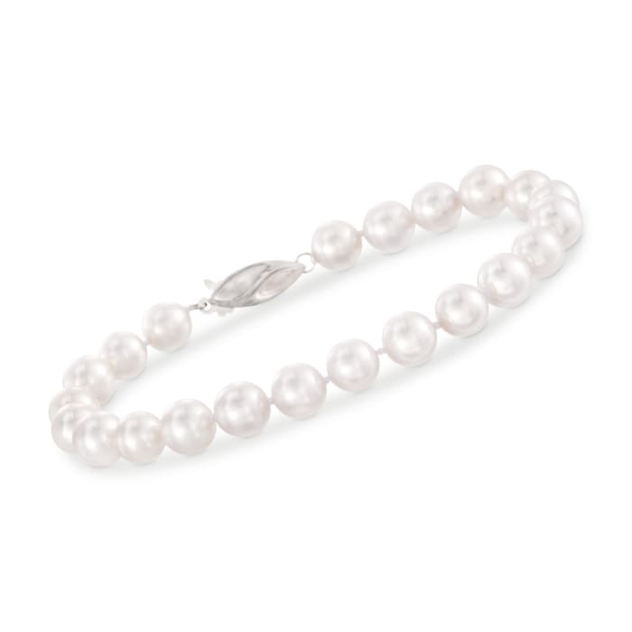 7-7.5mm Cultured Akoya Pearl Bracelet with 18kt White Gold