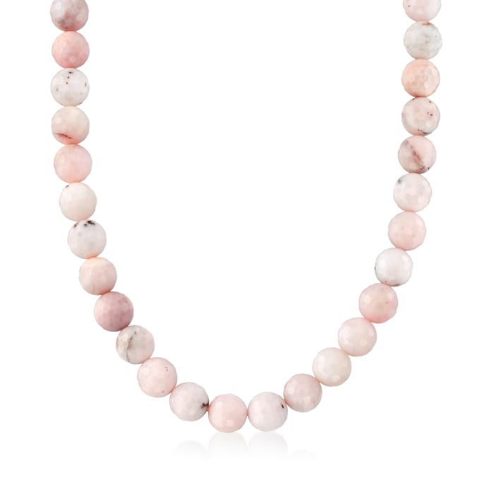 12mm Pastel Pink Opal Bead Necklace with Sterling Silver