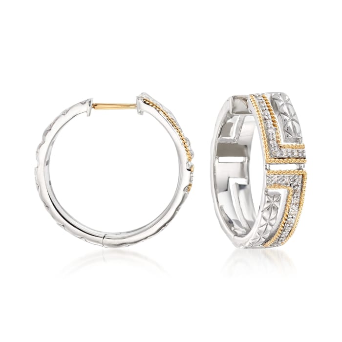 Andrea Candela &quot;Laberinto&quot; .10 ct. t.w. Diamond Hoop Earrings in 18kt Gold and Sterling Silver