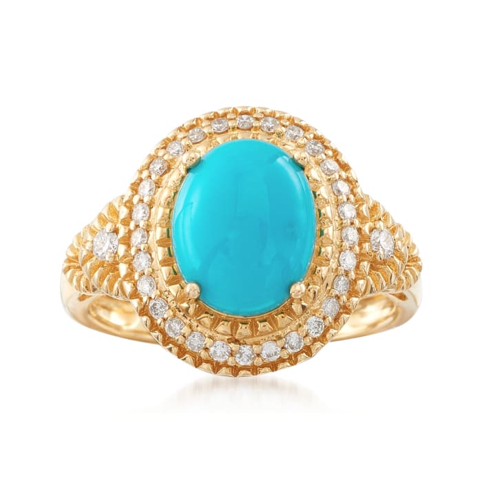 Turquoise and .26 ct. t.w. Diamond Ring in 14kt Yellow Gold