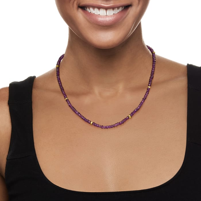 50.00 ct. t.w. Amethyst Bead Necklace with 18kt Gold Over Sterling 18-inch