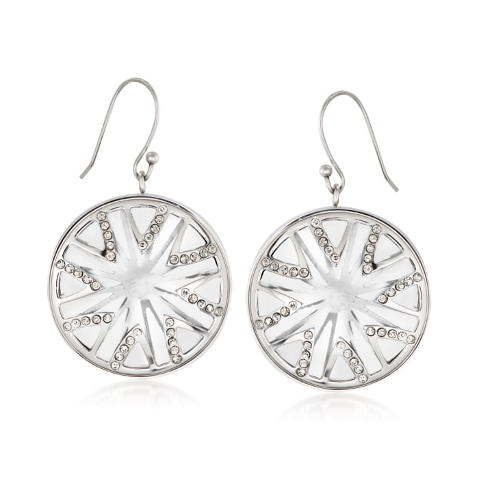 What's Your Sign? Simulated Clear Quartz and Rhinestone Starburst Drop Earrings in Stainless Steel